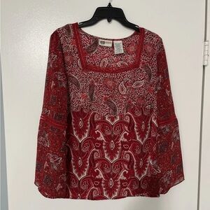 Faded Glory Red Paisley Square-Neck Blouse
